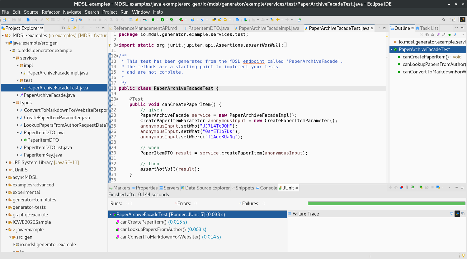Java Generator: Running JUnit Tests (Screenshot)